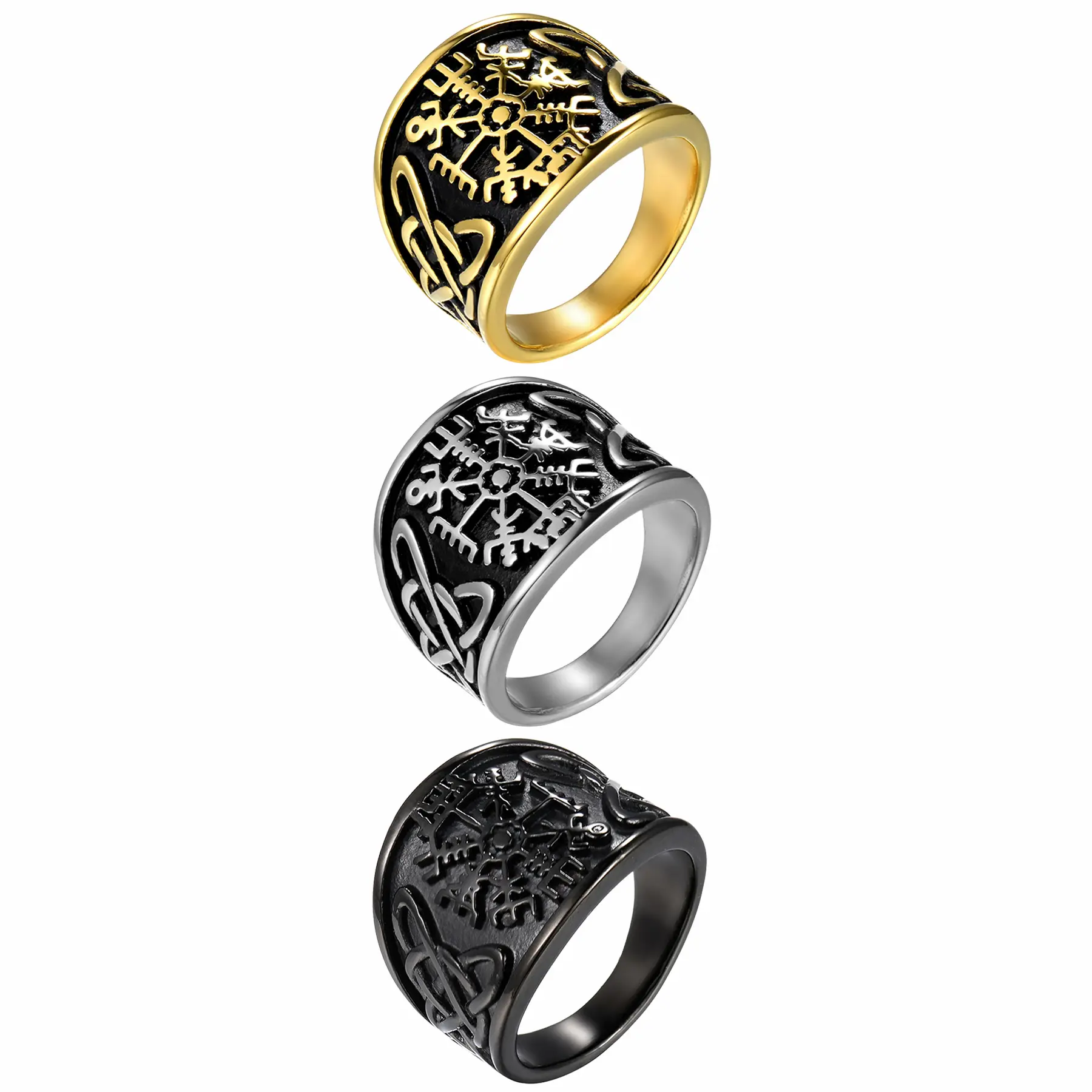 OIDEA Viking Rune Compass Ring for Men - Norse Celtic Anti-Rust Stainless Steel Wide Statement Band, Heavy-Duty Metal Ring, Anti-Rust Steel Rings, Heavy-Duty Metal Rings