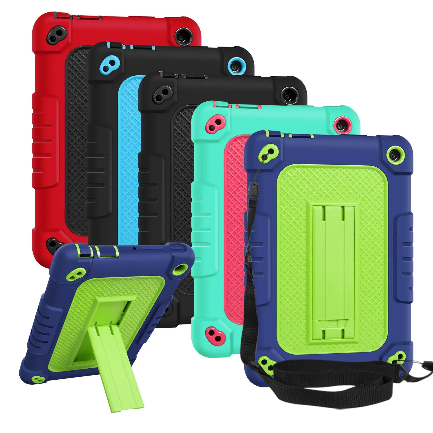 Doemoil For Amazon Fire 7 12th Gen Tablet Shockproof Rugged with Shoulder Strap Case