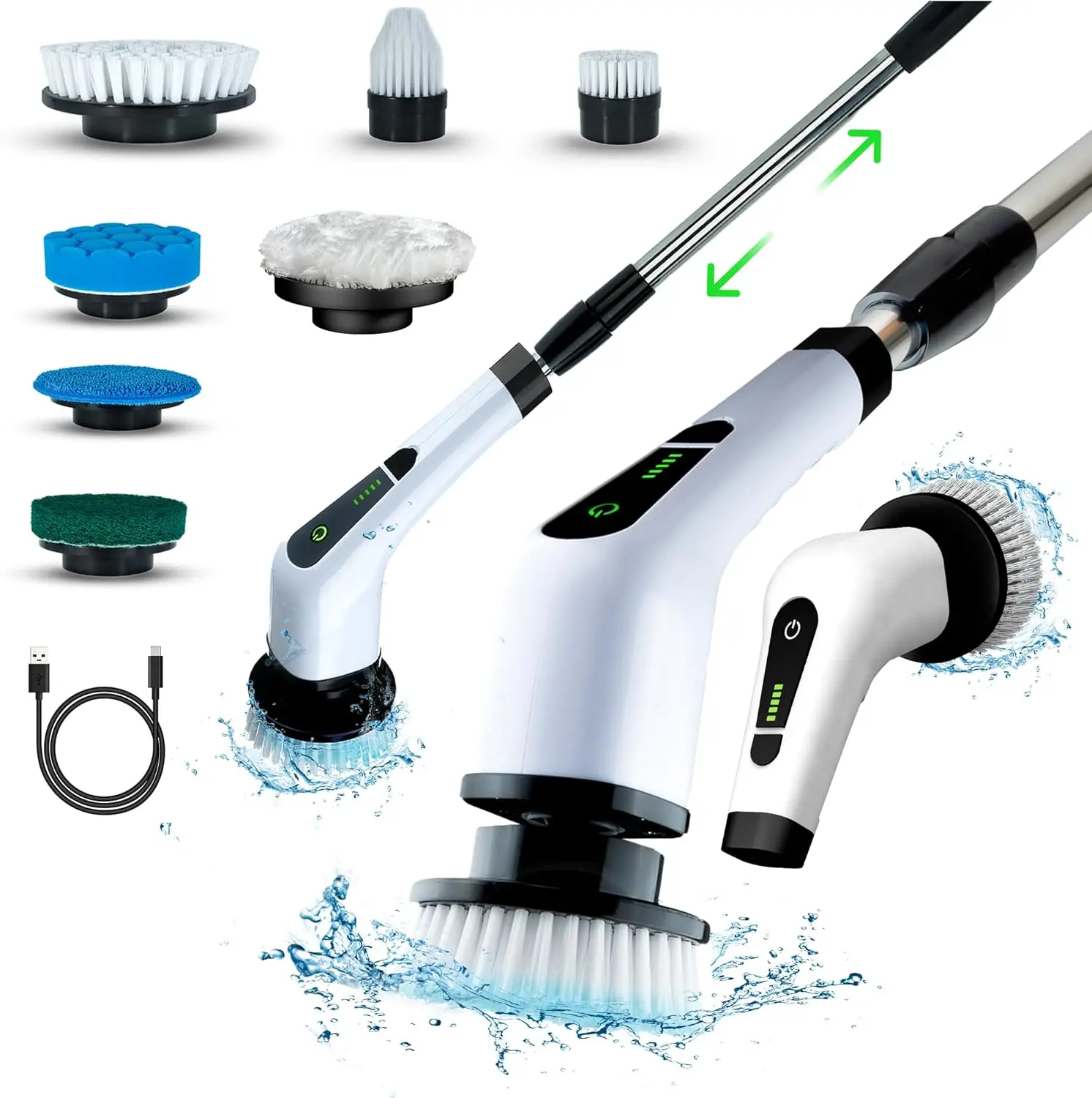 Electric Spin Scrubber IPX6 Shower Scrubber with Long Handle Waterproof Shower Brush for Cleaning Adjustable Cordless Electric Scrubbe