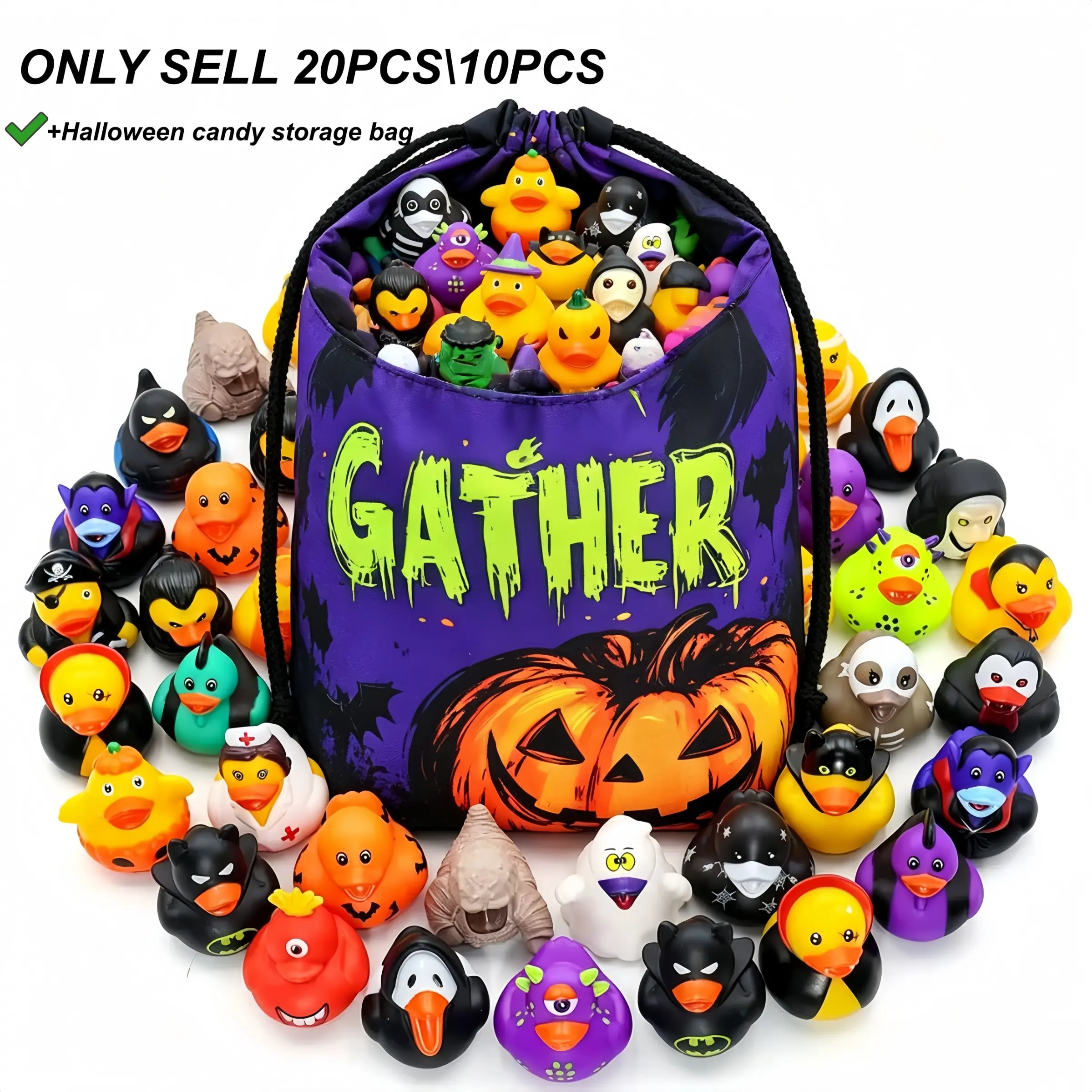 20pcs/10pcs Set Halloween Duck Toys with Candy Bags, Party Decorations, Party Favors, Party Bag Fillers, Goodie Bag Stuffers, Water Play Ducks, Halloween Gifts for Kids
