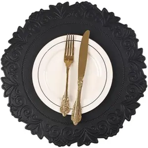 Round Faux Leather 15 Inch Placemats Set of 6 Waterproof Wipeable Heat Resistant Tablemat For Dining Table,Kitchen Non Slip Washable Oilproof Table Place Mat For Indoor,Outdoor(Black, 6)