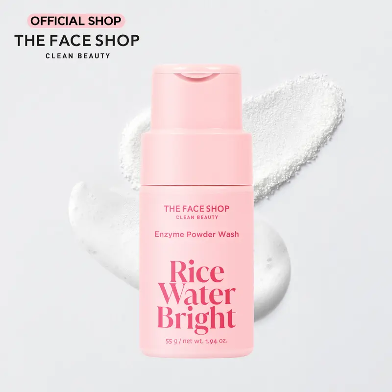 [THE FACE SHOP] Rice Water Bright Enzyme Powder Wash Cleanser - Gentle Vegan Exfoliating Poeder for Sensitive Skin with AHA & BHA l Brightens Uneven Skin Tone & Gently Removes Impurities for Clear, Glass Skin l Korean Skincare