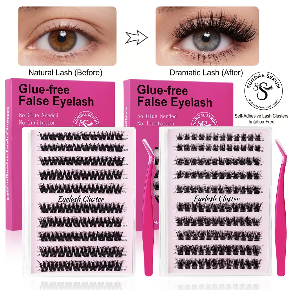 【Upgraded version】 100Pcs-120Pcs Clusters-NoGlue,Individual,Press-On False Eyelashes, MixedLengths,(10,12,14,16mm)30D 40Dindivdual False Evelashes kit, DIY Eyelash Extensions with Tweezers,Beginner-Friendly Easy Application,eyelash clusters kit free summe
