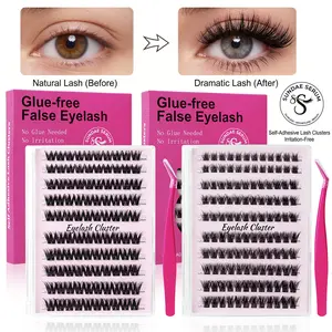 【Upgraded version】 100Pcs-120Pcs Clusters-NoGlue,Individual,Press-On False Eyelashes, MixedLengths,(10,12,14,16mm)30D 40Dindivdual False Evelashes kit, DIY Eyelash Extensions with Tweezers,Beginner-Friendly Easy Application,eyelash clusters kit free