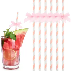 60 count Paper Drinking Straws Disposable Bow Ties Decorative  Drinking Straws for Christmas Birthday Shower Wedding Holiday Party