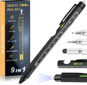 Multitool Pen 9 in 1 Innovative Gift for Men,with LED Light,Ruler, Stylus,Bubble Level,Screwdrivers,Unique Gifts Gadgets for Him,Boyfriend,Husband.