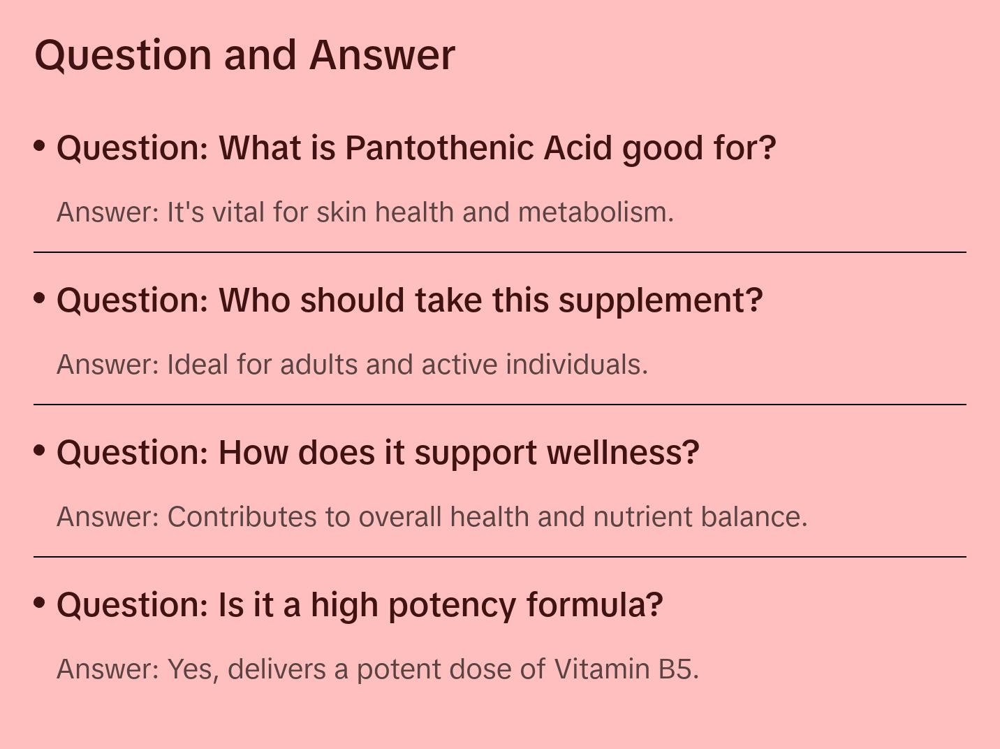 Zahler Pantothenic Acid Dietary Supplement - Supports Healthy Skin, Vitality and Overall Well-being