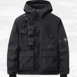Ibj333 Niepce Black Techwear Jacket Streetwear Fashion Coat with Hoodie