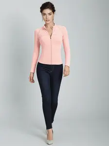 Tech Jacket Woman Casual Nylon Spandex Blend Adjustable Zipper Stand Collar Full-Zip Design Slim Waist-Cinching Cut Raglan Sleeves Thumbholes Hidden Pockets Breathable Sun Protection Fitness Outdoor - Pants Womenswear Aesthetics Coats Fabric Smooth Summer