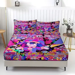 Magic Numbers Circus Pattern Fitted Sheet, Comfortable Printed Design, Includes 1 Sheet And 2 Pillowcases, Cozy Bedding, Non-Slip, Suitable For Bedrooms And Guest Rooms, Perfect Gift For Children And Adults