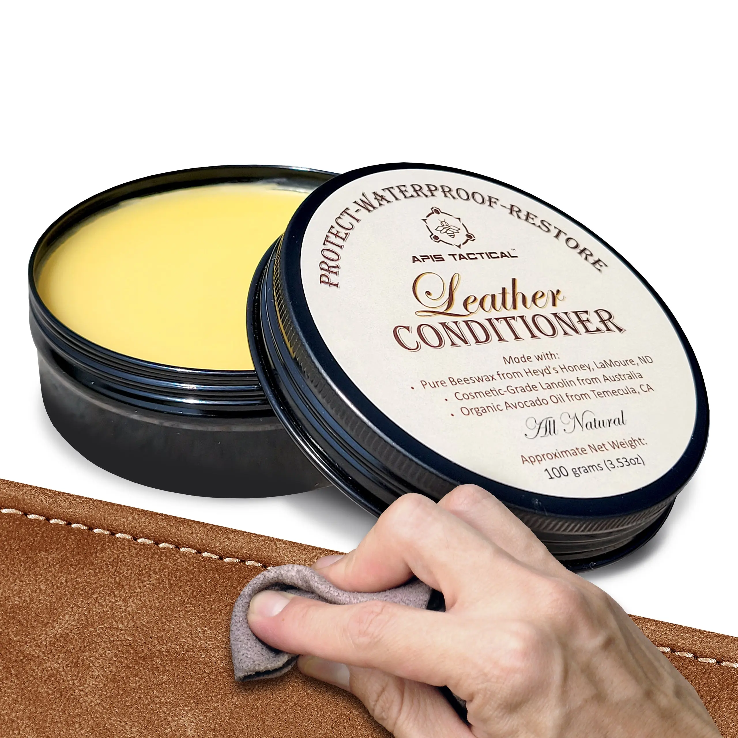 Solid Paste Leather Conditioner with Natural Lanolin & Beeswax Blend for Total Leather Care, Restores & Protects Jackets, Boots, Holsters, Shoes - 3.5 oz, Belts, Conditioning, Oil, Water Resistant