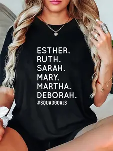 100% Cotton Unisex Women Of The Bible Goals Esther Ruth Sarah Mary T-Shirt Round Neck Short Sleeve T-Shirt Women's Men's Graphic Tee