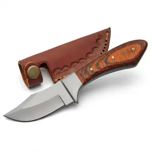Full Tang Upsweep Skinner Knife 7.25 Inch - Camping Knife with Pakkawood Handle, Stainless Steel Blade & Sheath - Brown Pocket Knife for Hunting, Cutting & Outdoor uses - Knives for Men