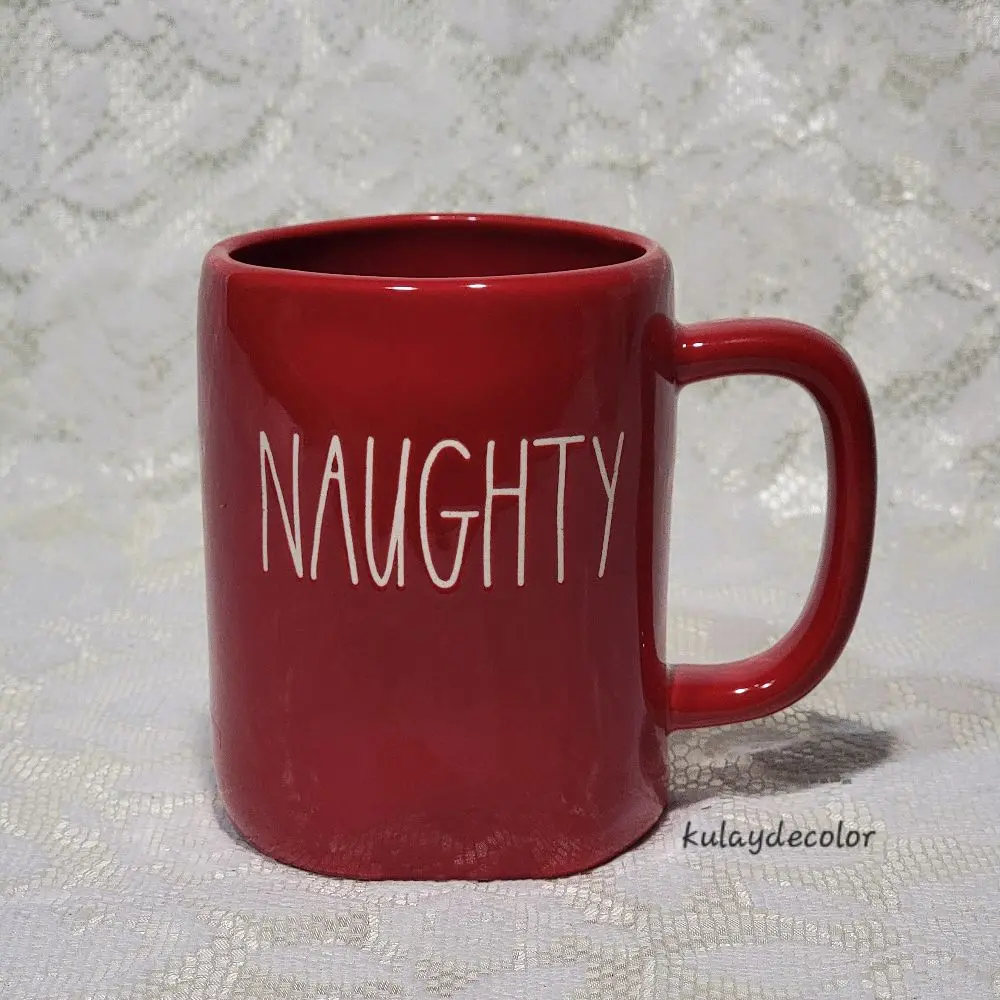 Rae Dunn NAUGHTY Red Ceramic Coffee Mug Christmas Holiday Artisan Collection