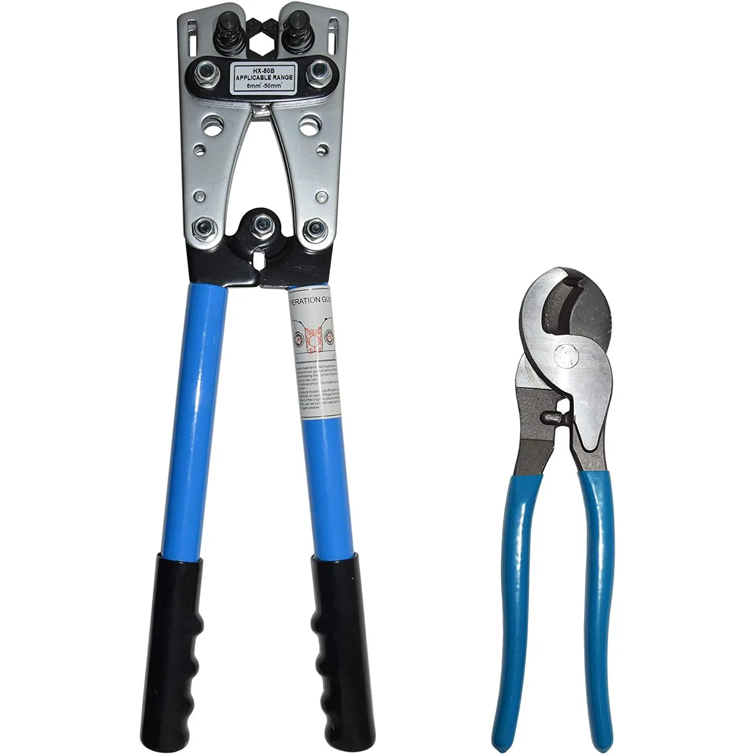 Battery Cable Lug Wire Crimper and Cable Cutter for 0, 1, 2, 4, 6, 8, 10 AWG - Professional Electrician Crimping Tool Kit