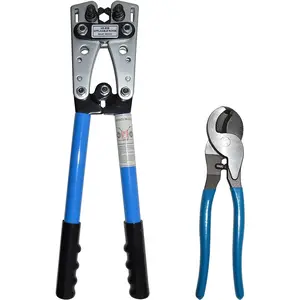 Battery Cable Lug Wire Crimper and Cable Cutter for 0, 1, 2, 4, 6, 8, 10 AWG - Professional Electrician Crimping Tool Kit