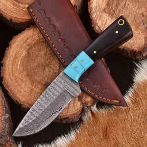 Custom Handcrafted Damascus Steel Fixed Blade Skinner Knife Outdoor Knife With Sheath