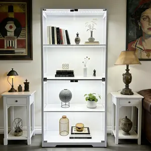 MIIFUNY Curio Display Cabinet, 4-Tier Glass Display Cabinet with 3 Color Lights & Glass Doors, 65” Display Case with Human Body Sensor for Collectibles, Toys, Books, White