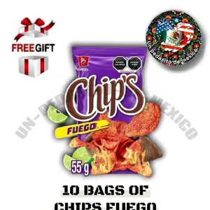 Barcel Chips Fuego 55g - 10 Bags of Spicy Mexican Style Chips with Free Gift Included