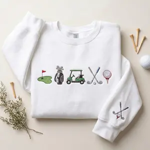 Embroidered Golf Sweatshirt: Golf Cart, Clubs, Ball – Cozy Cotton Blend