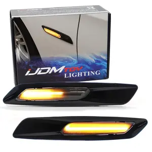 iJDMTOY F10 Style Large Twill-Weave Carbon Fiber Pattern Plated Amber Full LED Sequential Blink Fender Turn Signal Side Marker Light Kit For BMW 1 3 5 Series X1