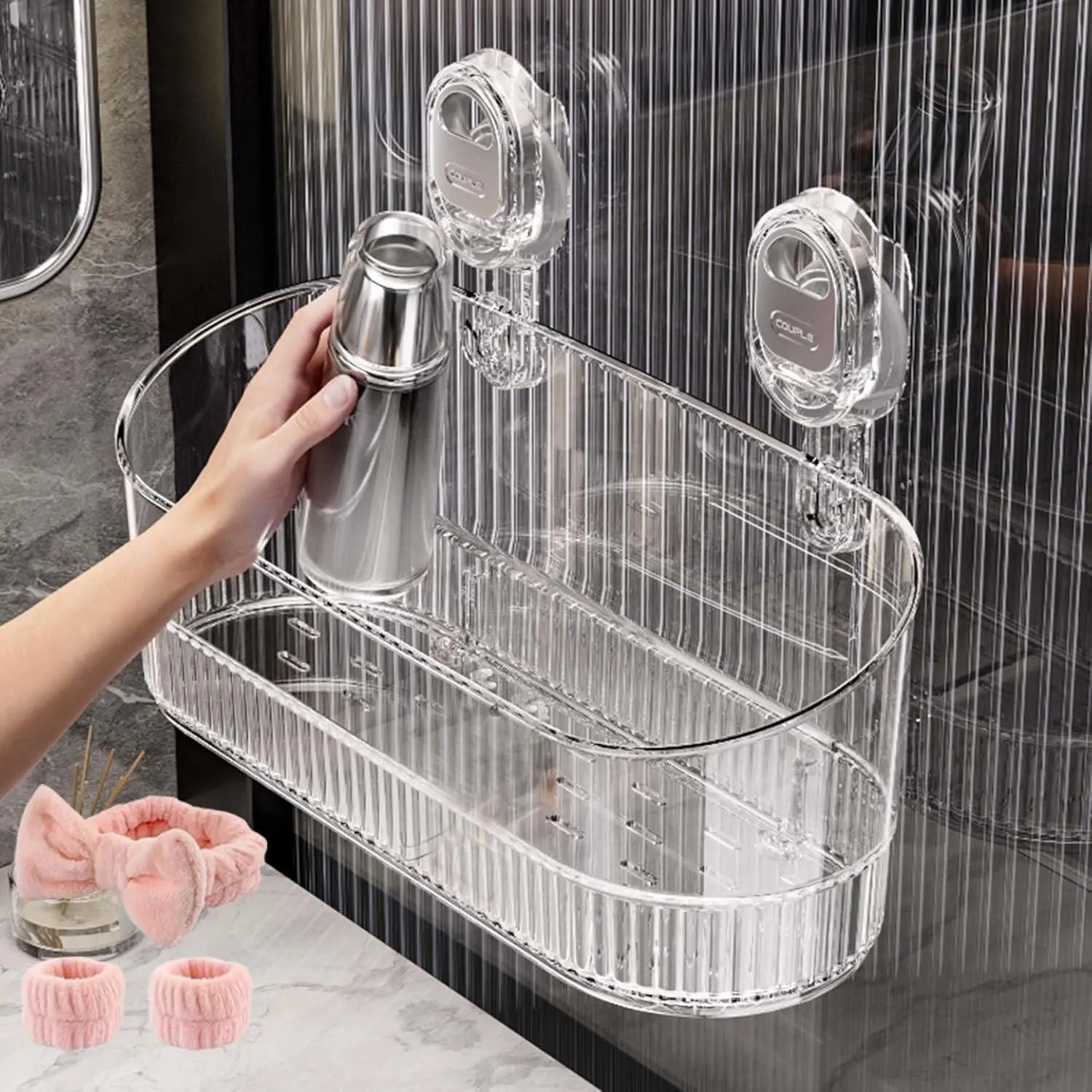 Modern Bathroom Storage Rack with Suction Cups, Kitchen Organizer, Sink Cosmetics Box, Shower Drain Basket, Shower Caddy, Space-Saving Design, Bathroom Necessities, Bathroom Organization