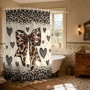 1PC Leopard Bow Shower Curtain,  Aesthetic Bowknot Shower Curtain for Bathroom, Modern Minimalist Waterproof Fabric Shower Curtain with Hooks