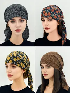 One Piece Women's Lightweight Fabric Floral Headscarf Hat, Floral Print Scarf, Vintage Bohemian Style Breathable Bandana, Y2K Soft Skin-Friendly Essential for Summer and Beach, Fitted Design