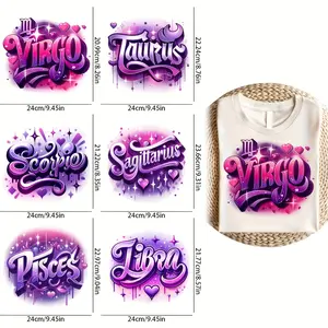 6-Piece Zodiac Vinyl Heat Transfer Stickers, Chinese Zodiac Design, Easy Peel & Stick Iron-On Patches for T-Shirts, Jackets, Jeans