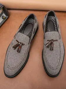 Men's Houndstooth Pattern Tassel Decor Loafers, Casual Comfortable Breathable Slip-on Shoes for Daily Wear, Lightweight Non-slip Shoes for Men