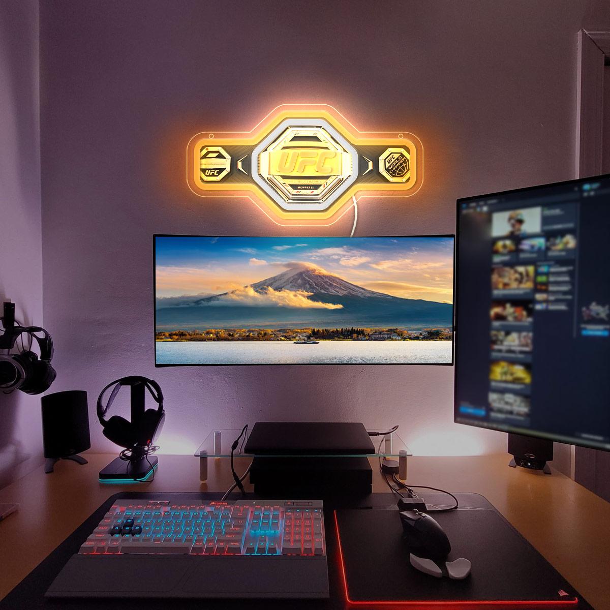 UFC World Champion Belt Neon Sign LED Wrestling Neon Sign for Gaming Bedrooms, Match Parties, Sports Fan Gifts, Wrestling Gifts, Sports Themed Lighting, Gym Decor and Man Cave