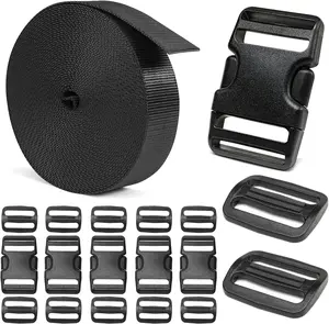 Black Heavy-Duty Buckles and Strap Set 1-1/2": 6 Yards of Thick Nylon Webbing, 6-Pack Adjustable Quick Side Release Plastic Buckles, 12 Tri-Glide Slide Clips(1-1/2" Combo Set) - Home Improvement.