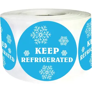Waterproof 1.5 Inch Fluorescent Round Blue Keep Refrigerated Food Packaging Warning Labels 500Pcs for Pharmacy Drug Stores Health Clinics Drink