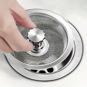 1 Stainless Steel Anti-Clogging Sink Drain Filter Mesh (3.2 Inches) - Central Knob for Easy Cleaning, Fine Grid Traps Debris, Universal Filter Accessory for Bathroom, Kitchen & Toilet Sinks - Standard Size