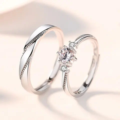 1 Pair Simple and Elegant Minimalist Metal-Coated Synthetic Simulated Coloured Gemstone Unisex Open Shape Stunning Ring Set - Adults' Promise Rings, Romantic Everyday Wear Jewelry Gift for Male & Female, Versatile Niche Accessory