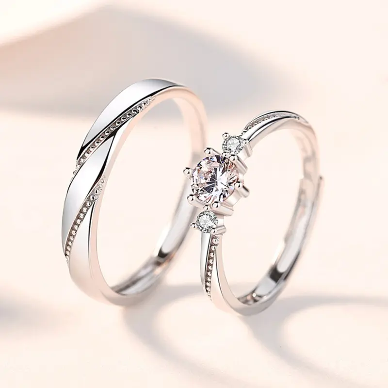 1 Pair Simple and Elegant Minimalist Metal-Coated Synthetic Simulated Coloured Gemstone Unisex Open Shape Stunning Ring Set - Adults' Promise Rings, Romantic Everyday Wear Jewelry Gift for Male & Female, Versatile Niche Accessory