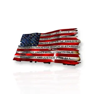 24” wide by 13” tall Pledge of allegiance metal flag with heat patina star field