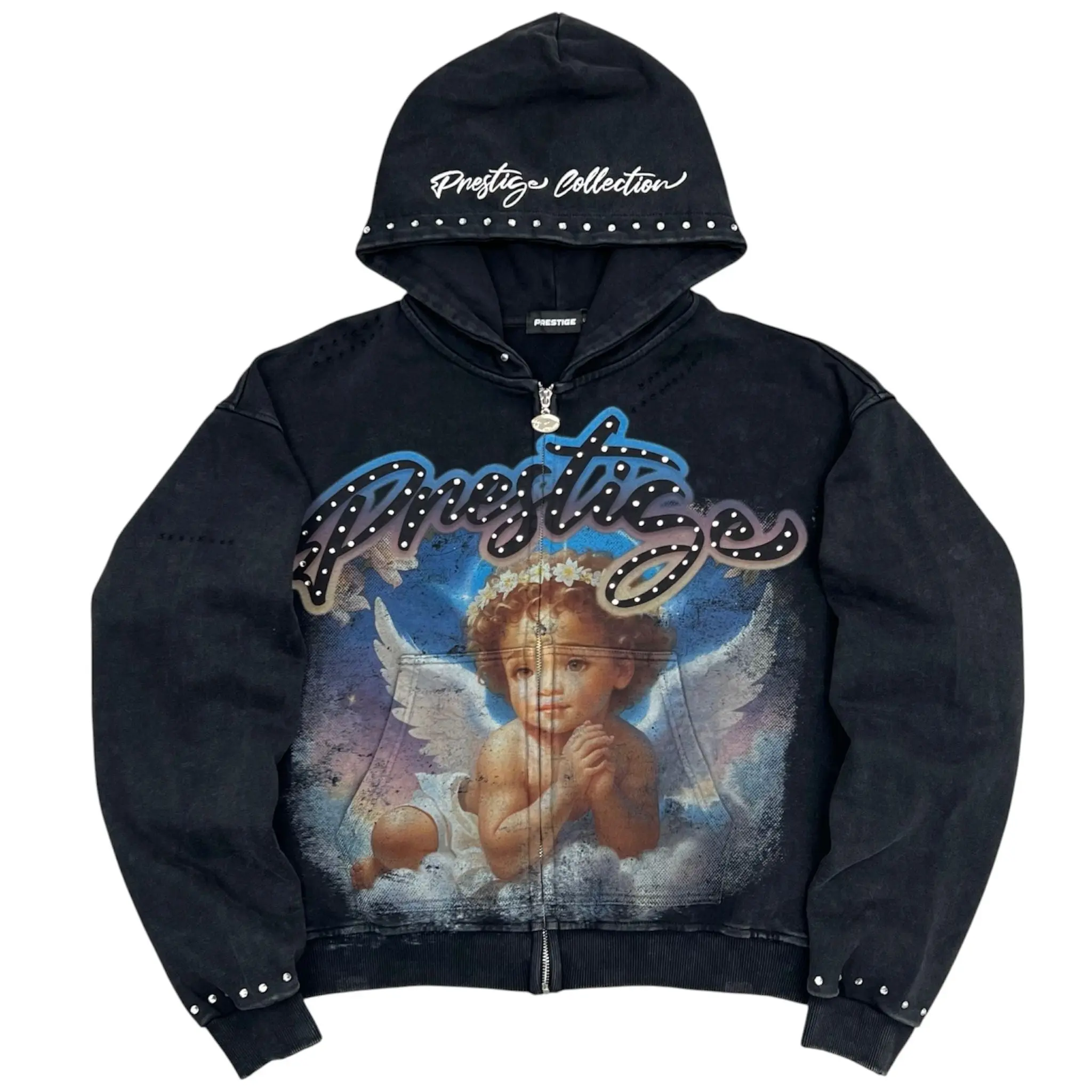 Black Prestige Angel Hoodie, Unisex Oversized Streetwear Pullover, Casual Urban Sweatshirt for Men & Women