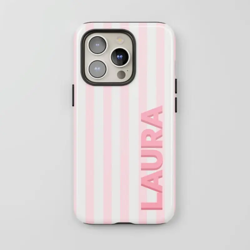 Cute Pink Name Phone Case Personalized Retro Stripes Aesthetic Tough Case iPhone 17 16 15 14 Pro Max S24 S23 S22 gift for her men's cool gadgets iphone 17 pro max cases girls