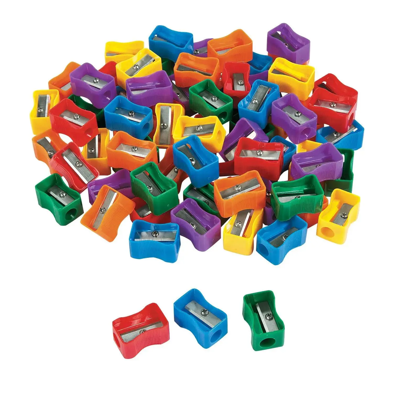 1" Solid Color Plastic Pencil Sharpers, 72-Pc Bulk Variety Set, Office Stationery Supplies, Writing Stationery, Study Tool