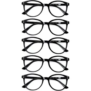 Reading Glasses Blue Light Blocking 5 Pack Spring Hinge Fashion Readers for Men and Women Anti Glare Filter Eyeglasses (5 black, 0.75)
