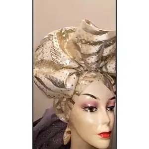 Gold Auto Gele, Pre-tied African Headtie, Ready To Wear Gele Headwrap