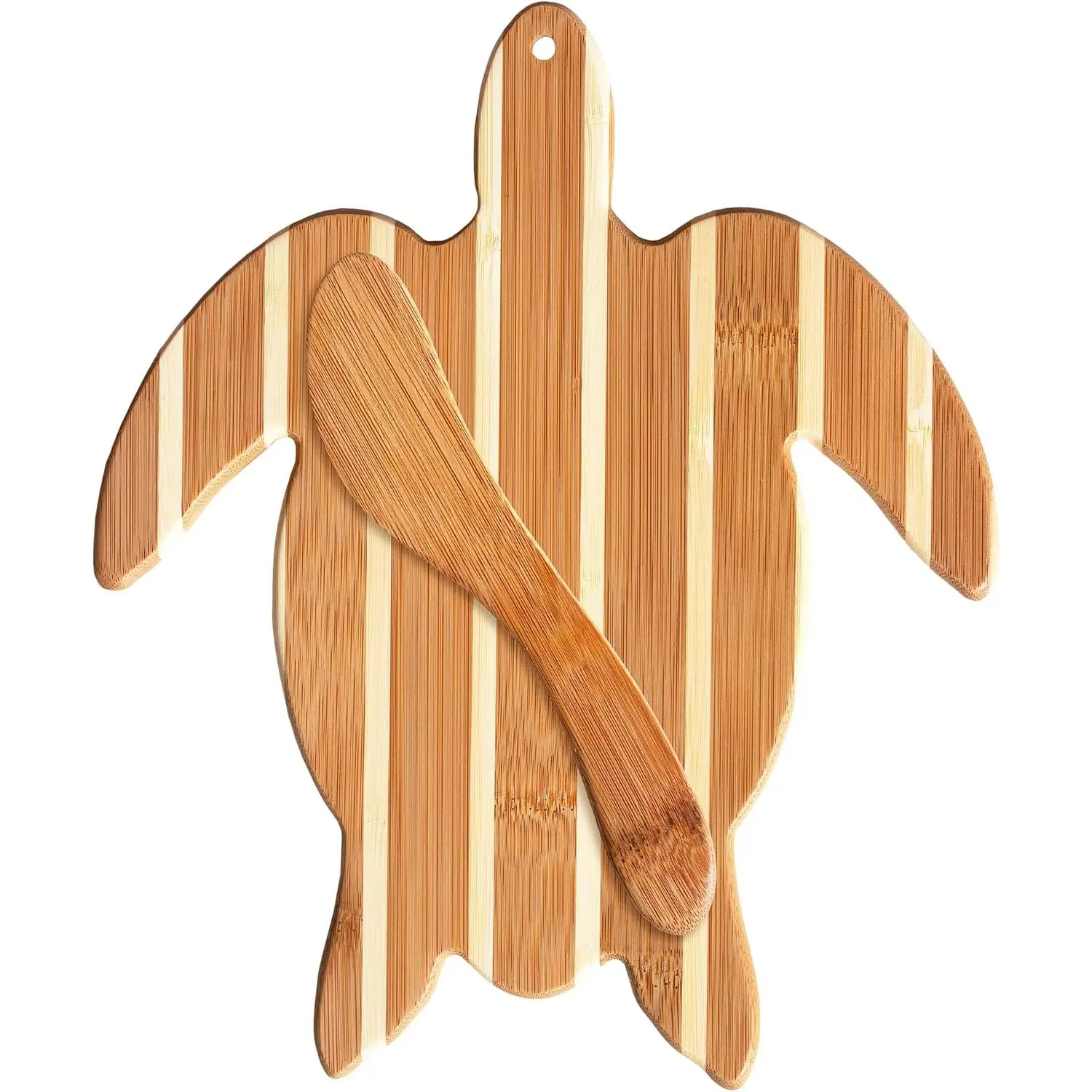 Sea Turtle Bamboo Wooden Cutting Board with Cheese Spreader Knife Kitchen Gift Set, 11.5" x 8.625"