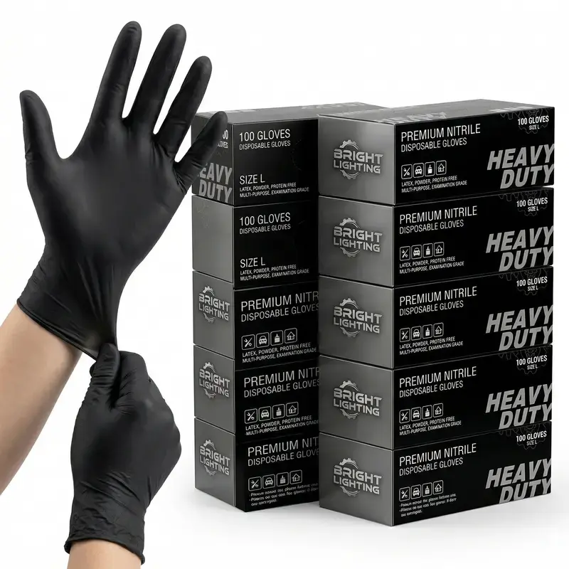 Heavy Duty Nitrile Gloves,6mil-100 Count,Black Disposable Gloves,Latex Free,Powder Free, Professional Gloves for Cleaning Cooking and Automotive Repair Kitchen Box Cleaner Garage Household Pack