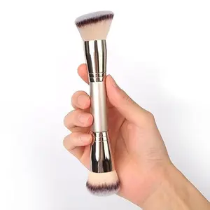 Dual-Ended Foundation Brush – Round & Angled Vegan Makeup Brush for Liquid, Powder, Cream & Blush, Flawless Blending & Application