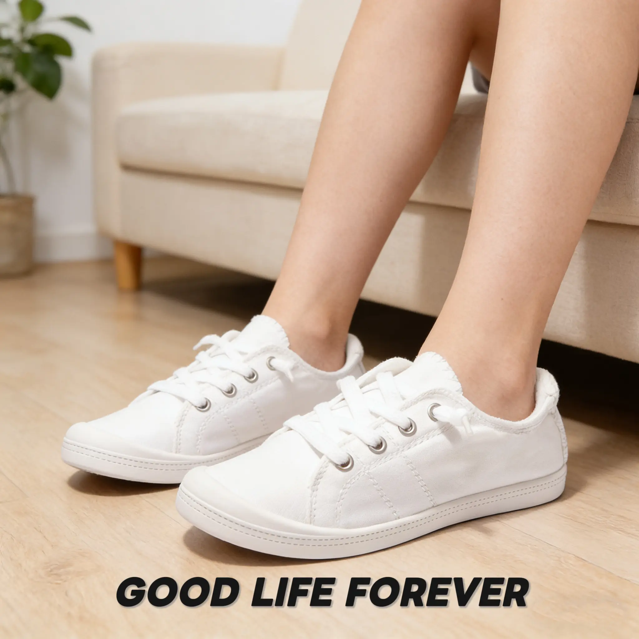 GOOD LIFE FOREVER 2026 New Style One-Piece Canvas Shoes for Women Fashionable Lightweight No Tie Shoelaces Walking Traveling Single Shoes