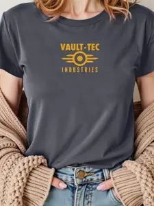 Vault-Tec T-shirt - Radiation Game Graphics T-shirt - Game product, retro-future style - Neutral soft cotton dark gray short-sleeved shirt for gamers