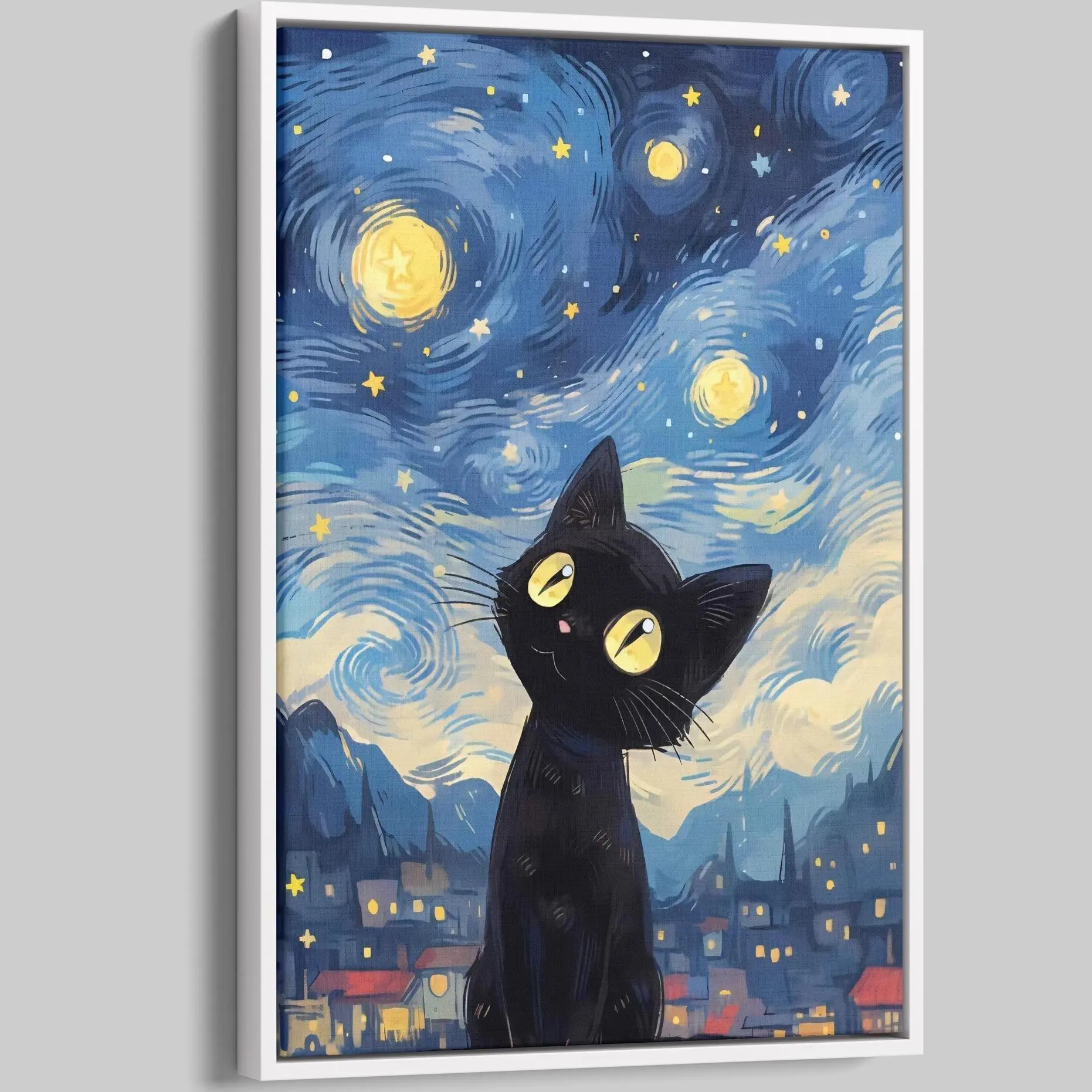 Kiki's Delivery Service Cat Wall Art, Studio Ghibli Poster, Hayao Miyazaki Print, Japanese Anime Posters, Black Cat Art, The Starry Night Van Gogh.Inspired Work Art