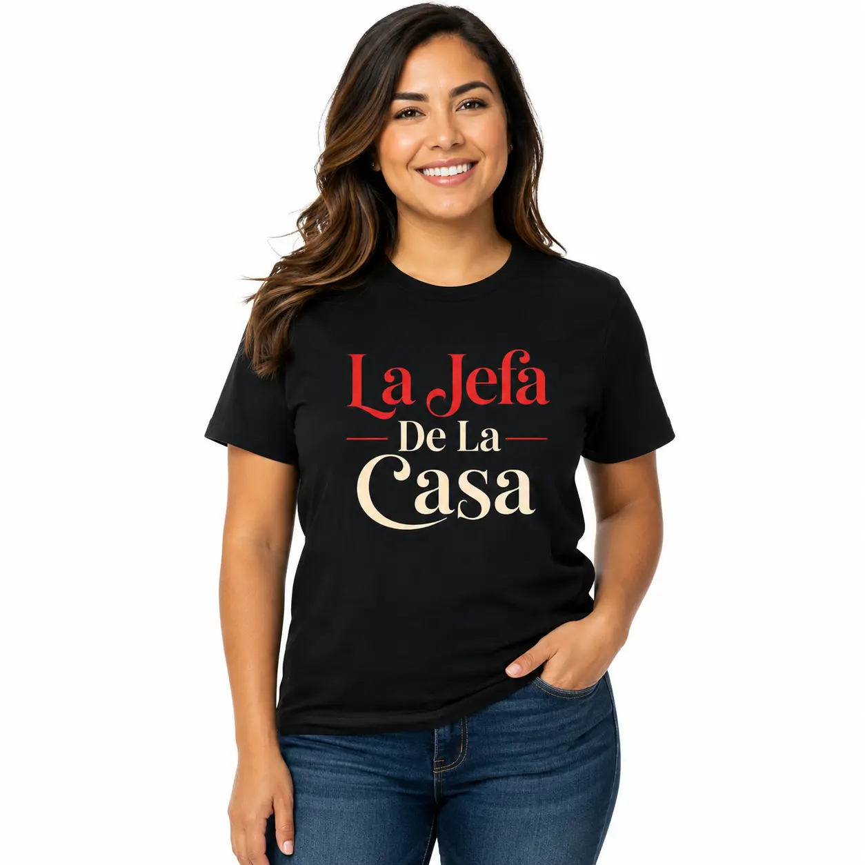 La Jefa De La Casa Graphic T-Shirt for Latina Moms, Casual Style Funny Spanish Slogan Cotton Shirt for Lady with Short Sleeves, Tshirt, Spanish Quote