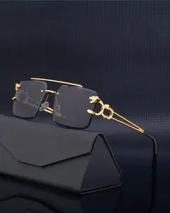 Fashion Leopard Rimless Sunglasses Double Bridges Gradient Ocean Film Shades UV400